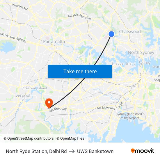 North Ryde Station, Delhi Rd to UWS Bankstown map