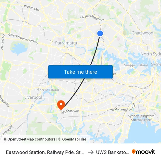 Eastwood Station, Railway Pde, Stand D to UWS Bankstown map