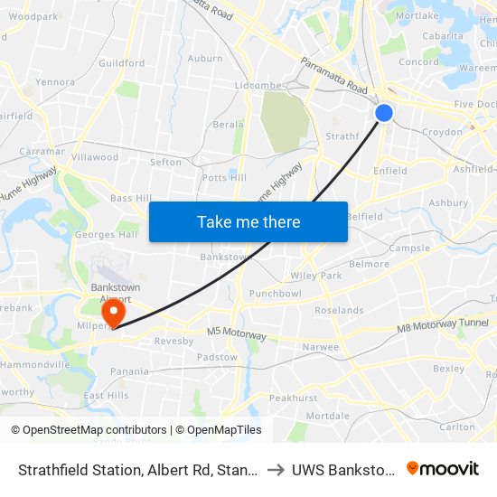 Strathfield Station, Albert Rd, Stand H to UWS Bankstown map