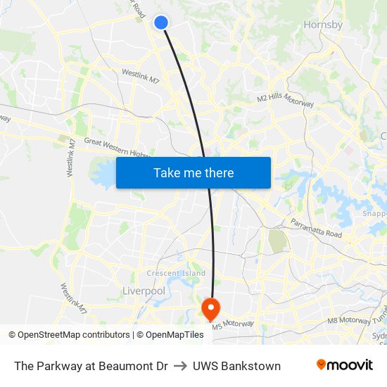 The Parkway at Beaumont Dr to UWS Bankstown map