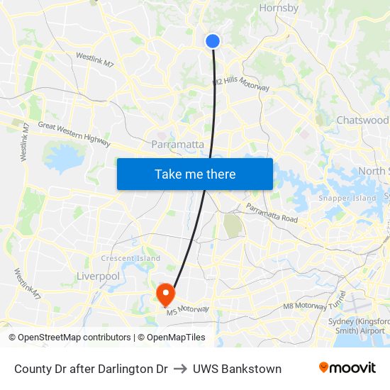 County Dr after Darlington Dr to UWS Bankstown map