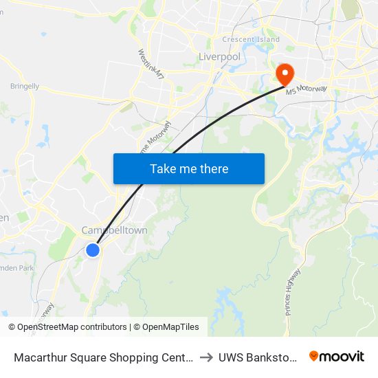 Macarthur Square Shopping Centre to UWS Bankstown map