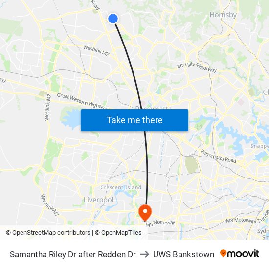 Samantha Riley Dr after Redden Dr to UWS Bankstown map