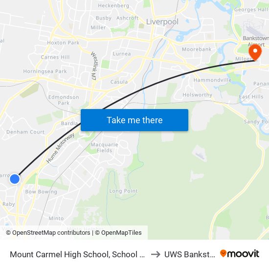 Mount Carmel High School, School Grounds to UWS Bankstown map