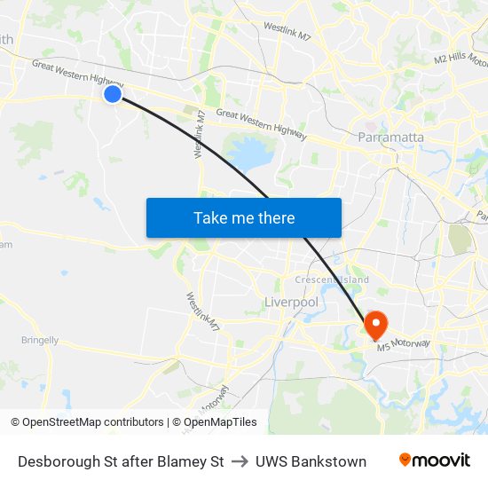 Desborough St after Blamey St to UWS Bankstown map