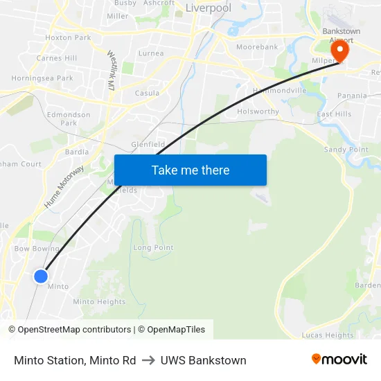 Minto Station, Minto Rd to UWS Bankstown map