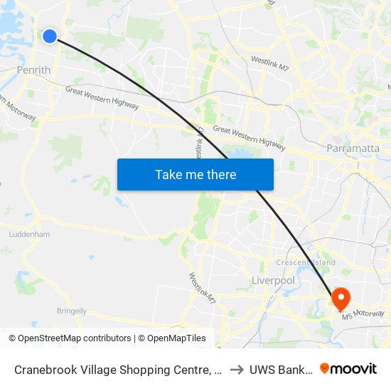 Cranebrook Village Shopping Centre, Borrowdale Way to UWS Bankstown map