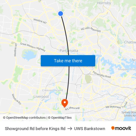 Showground Rd before Kings Rd to UWS Bankstown map