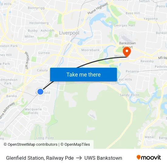 Glenfield Station, Railway Pde to UWS Bankstown map