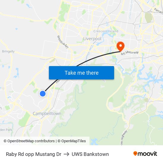 Raby Rd opp Mustang Dr to UWS Bankstown map