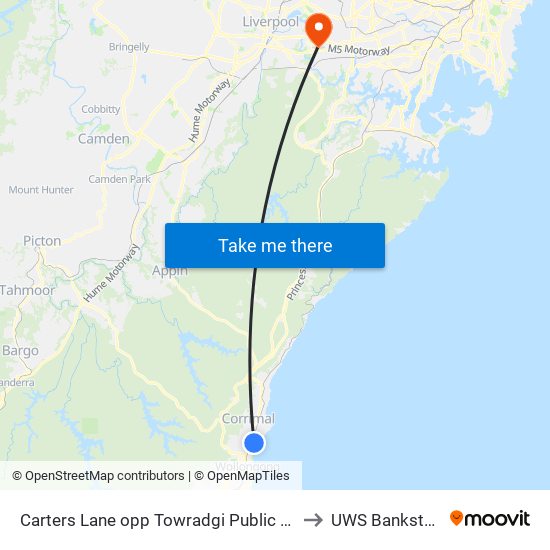 Carters Lane opp Towradgi Public School to UWS Bankstown map