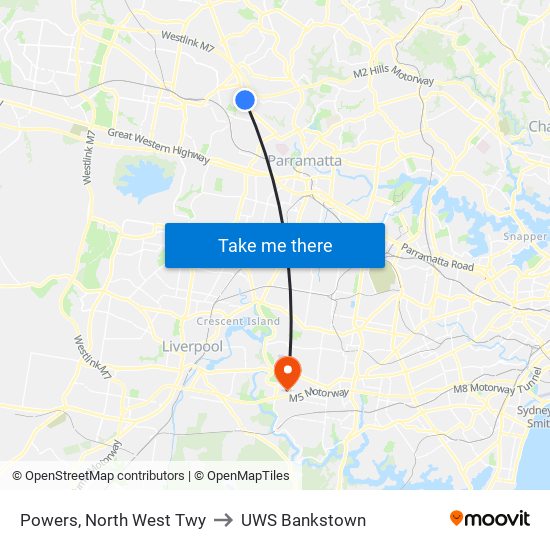 Powers, North West Twy to UWS Bankstown map