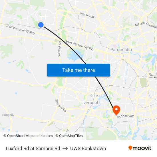 Luxford Rd at Samarai Rd to UWS Bankstown map