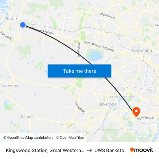 Kingswood Station, Great Western Hwy to UWS Bankstown map