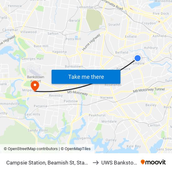 Campsie Station, Beamish St, Stand B to UWS Bankstown map