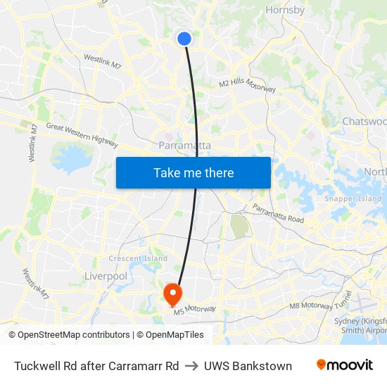 Tuckwell Rd after Carramarr Rd to UWS Bankstown map