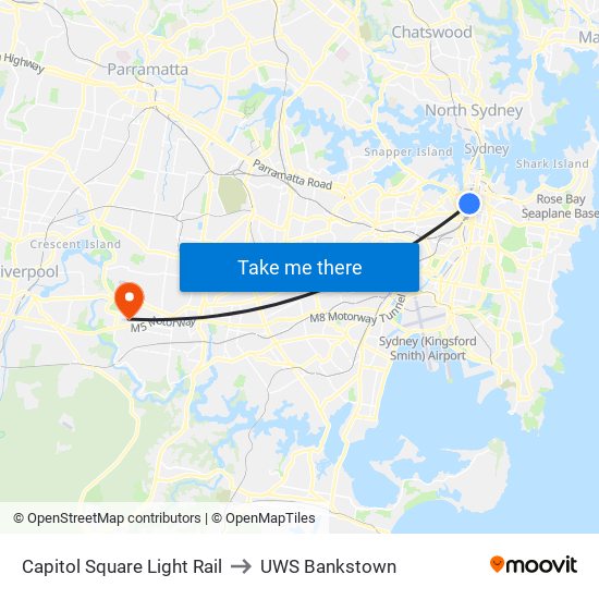 Capitol Square Light Rail to UWS Bankstown map