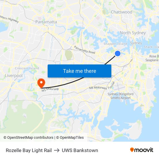 Rozelle Bay Light Rail to UWS Bankstown map