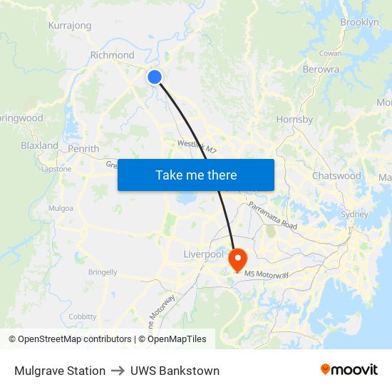 Mulgrave Station to UWS Bankstown map