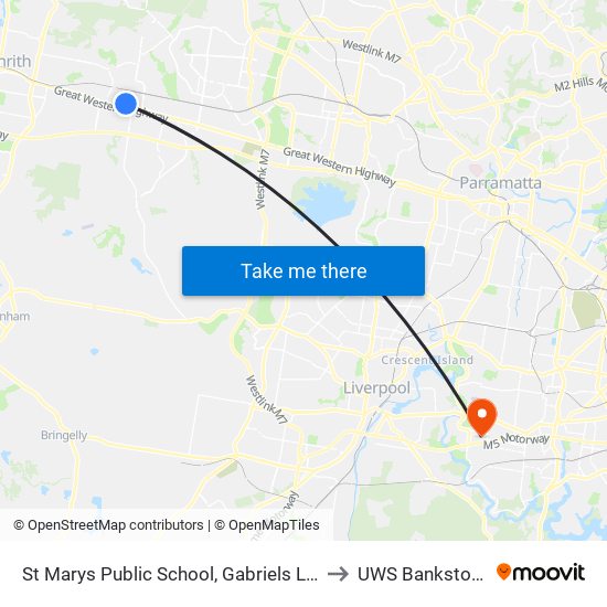 St Marys Public School, Gabriels Lane to UWS Bankstown map