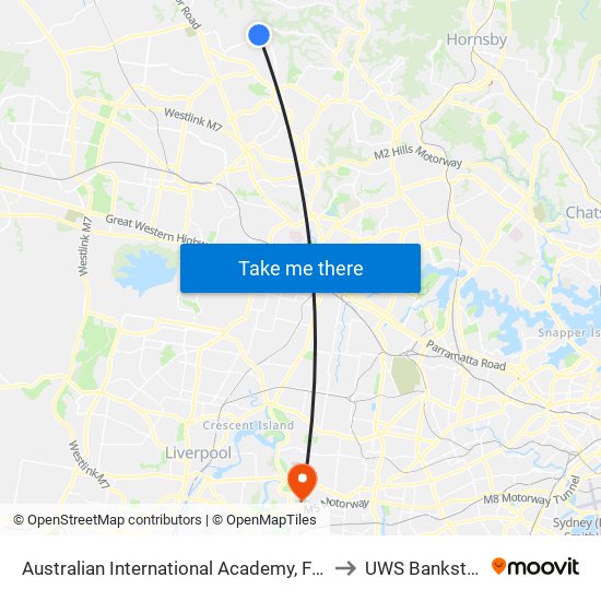 Australian International Academy, Foxall Rd to UWS Bankstown map