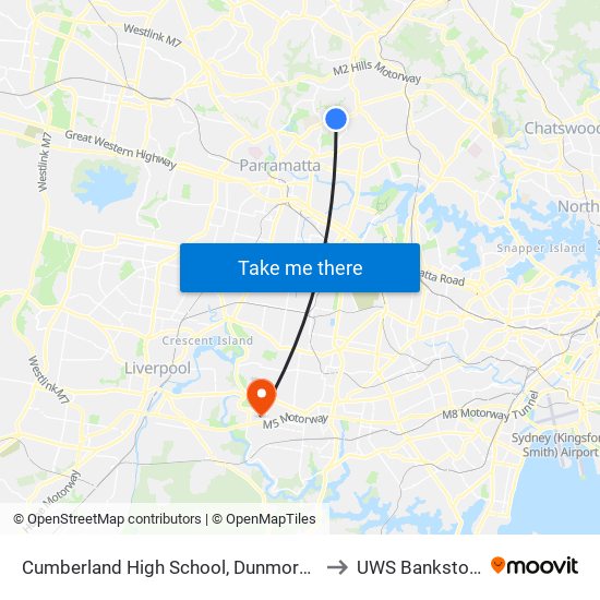 Cumberland High School, Dunmore Ave to UWS Bankstown map