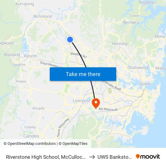 Riverstone High School, McCulloch St to UWS Bankstown map