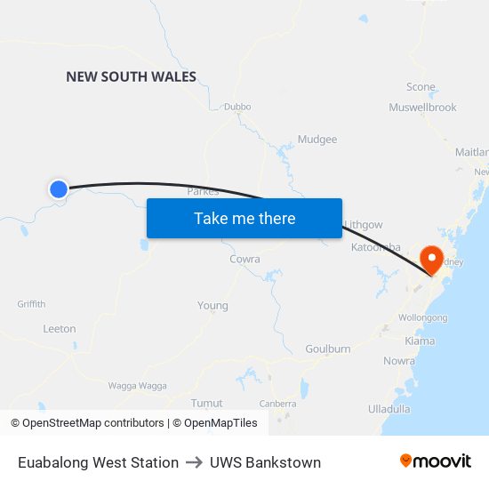 Euabalong West Station to UWS Bankstown map