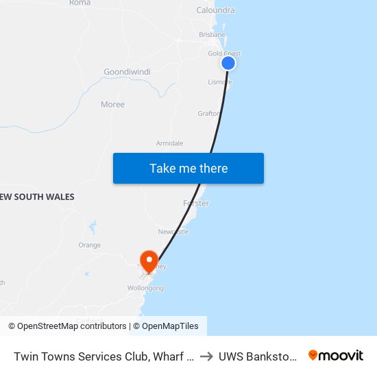 Twin Towns Services Club, Wharf St to UWS Bankstown map