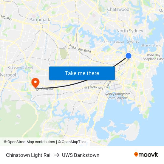 Chinatown Light Rail to UWS Bankstown map