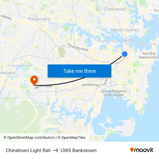 Chinatown Light Rail to UWS Bankstown map