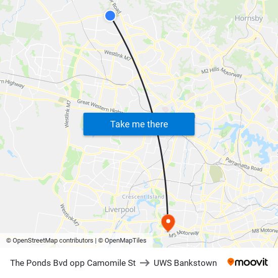 The Ponds Bvd opp Camomile St to UWS Bankstown map