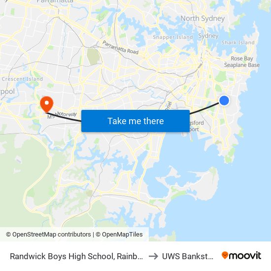 Randwick Boys High School, Rainbow St to UWS Bankstown map