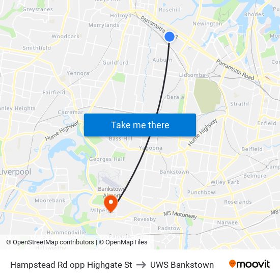 Hampstead Rd opp Highgate St to UWS Bankstown map