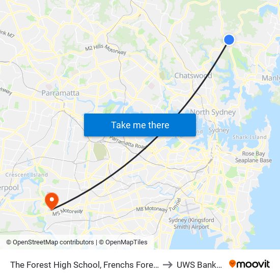 The Forest High School, Frenchs Forest Rd, Stand D to UWS Bankstown map