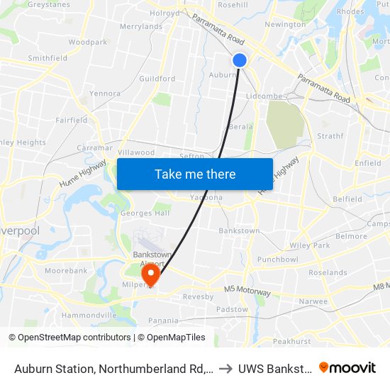 Auburn Station, Northumberland Rd, Stand C to UWS Bankstown map