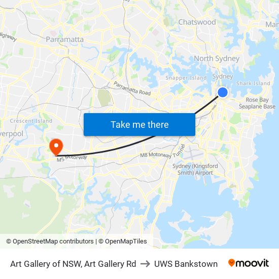 Art Gallery of NSW, Art Gallery Rd to UWS Bankstown map