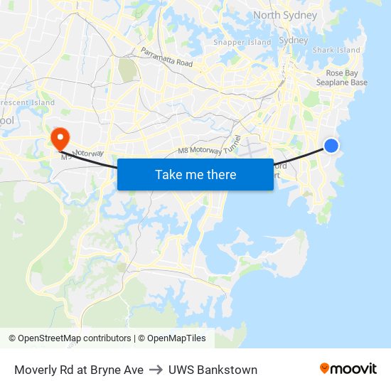 Moverly Rd at Bryne Ave to UWS Bankstown map