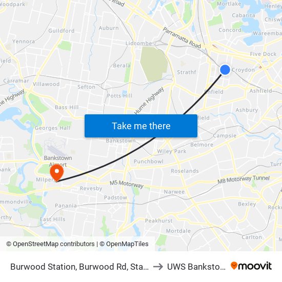 Burwood Station, Burwood Rd, Stand E to UWS Bankstown map