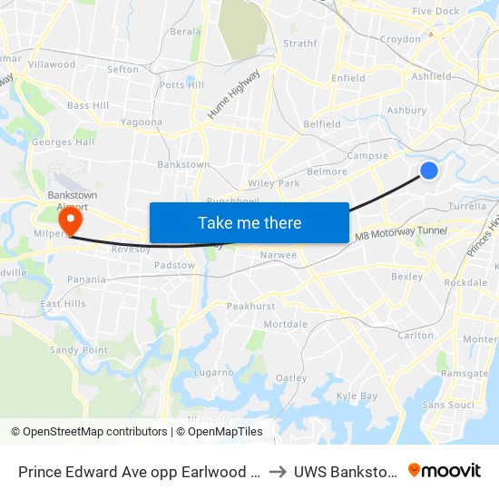 Prince Edward Ave opp Earlwood Ave to UWS Bankstown map