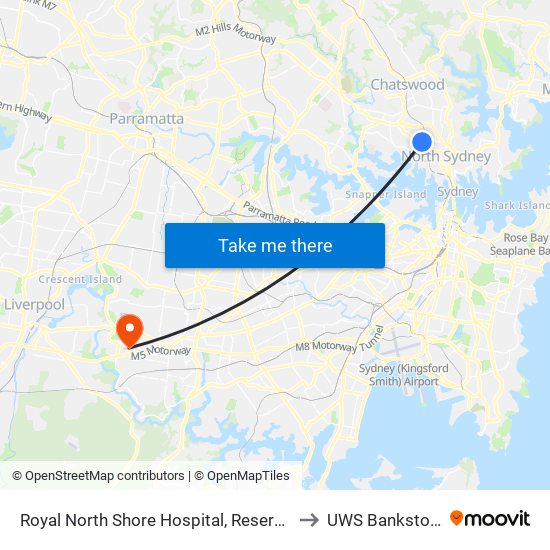 Royal North Shore Hospital, Reserve Rd to UWS Bankstown map