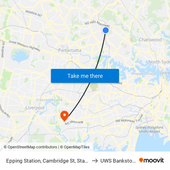 Epping Station, Cambridge St, Stand A to UWS Bankstown map