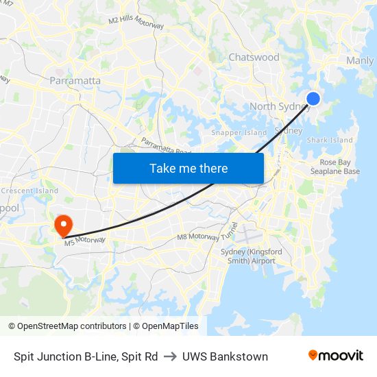 Spit Junction B-Line, Spit Rd to UWS Bankstown map