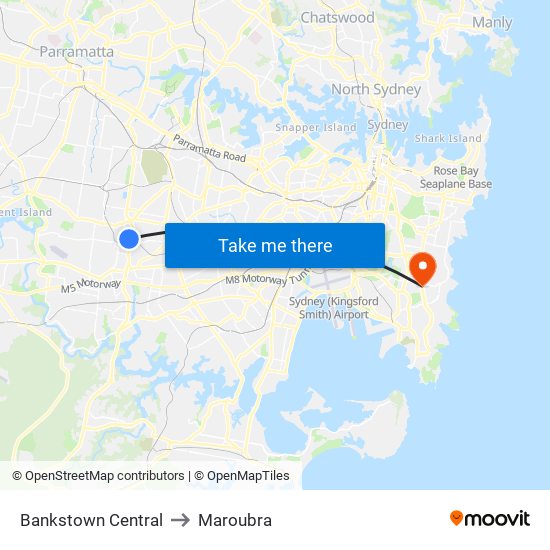 Bankstown Central to Maroubra map