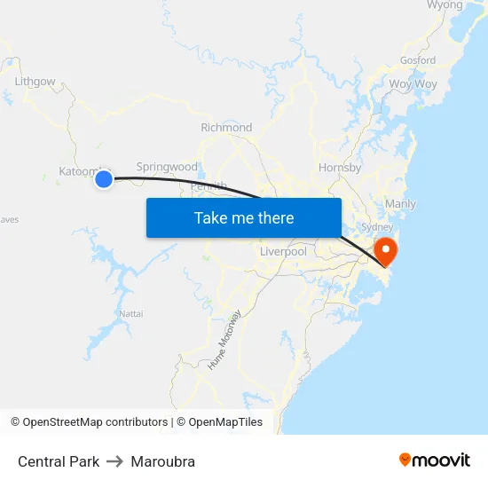 Central Park to Maroubra map