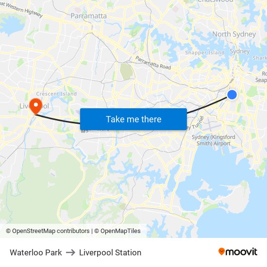 Waterloo Oval to Liverpool Station map
