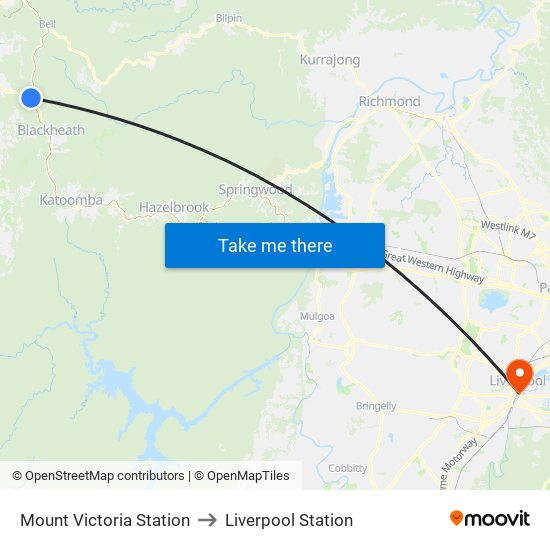 Mount Victoria Station to Liverpool Station map