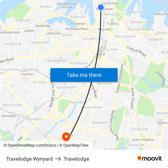 Travelodge Wynyard to Travelodge map