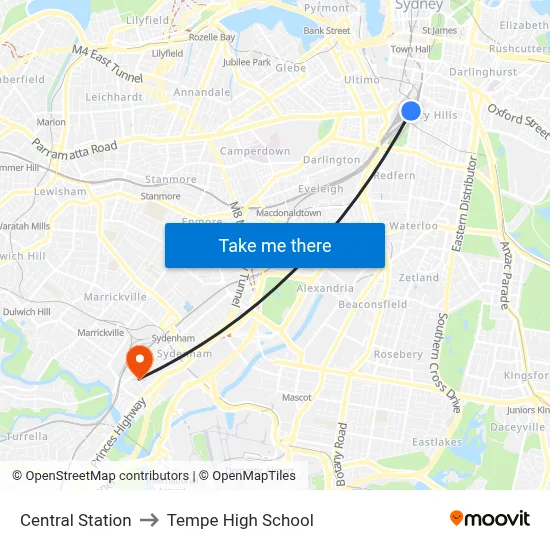Central Station to Tempe High School map
