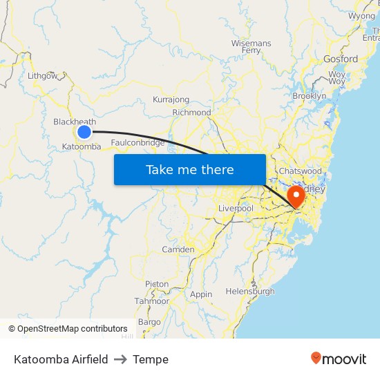 Katoomba Airport to Tempe map